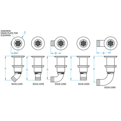 GROCO 1-1/4" Hose Barb Stainless Straight Deck Drain [SCUS-1250]