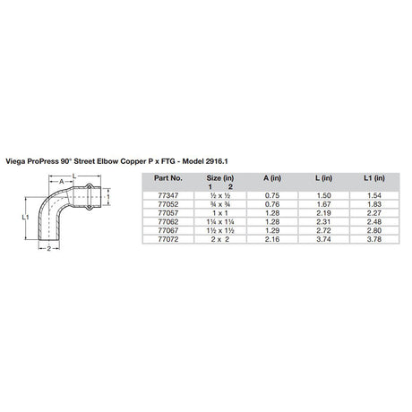 Viega Propress 1/2" - 90 Copper Elbow - Street/Press Connection - Smart Connect Technology [77347]