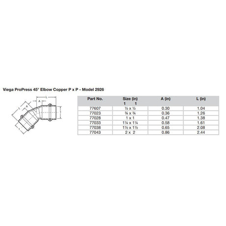 Viega ProPress 2" - 45 Copper Elbow - Double Press Connection - Smart Connect Technology [77043]