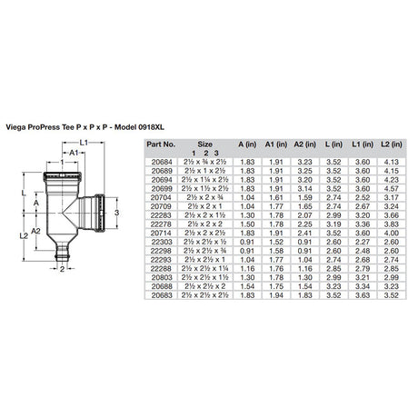 Viega ProPress 2-1/2" Copper Tee - Triple Press Connection - Smart Connect Technology [20683]