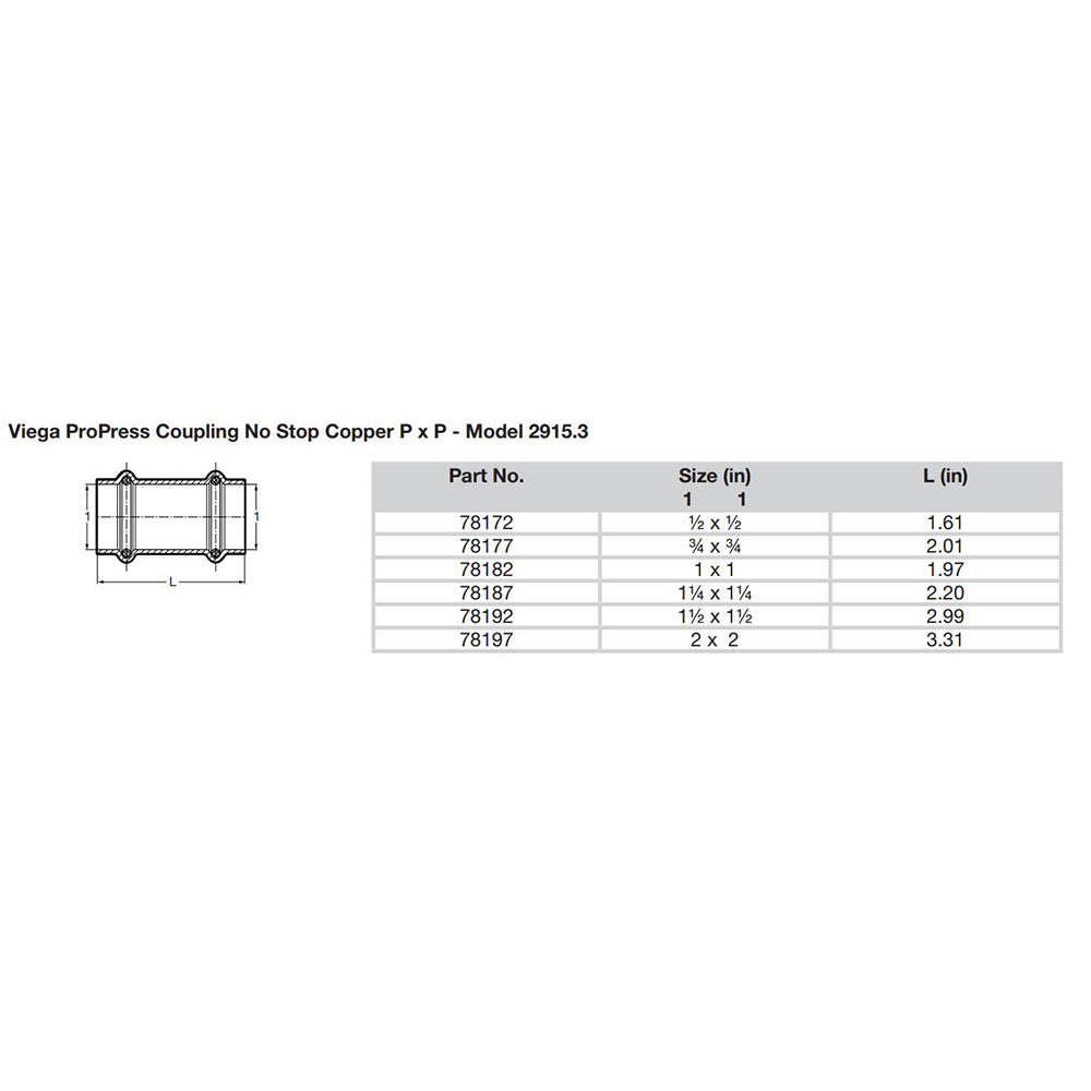 Viega ProPress 2" Copper Coupling w/o Stop - Double Press Connection - Smart Connect Technology [78197]