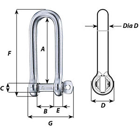 Wichard Captive Pin Long D Shackle - Diameter 4mm - 5/32" [01411]